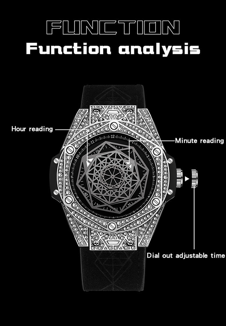 Men's Diamond Geometric Dial Luminous Waterproof Quartz Watch