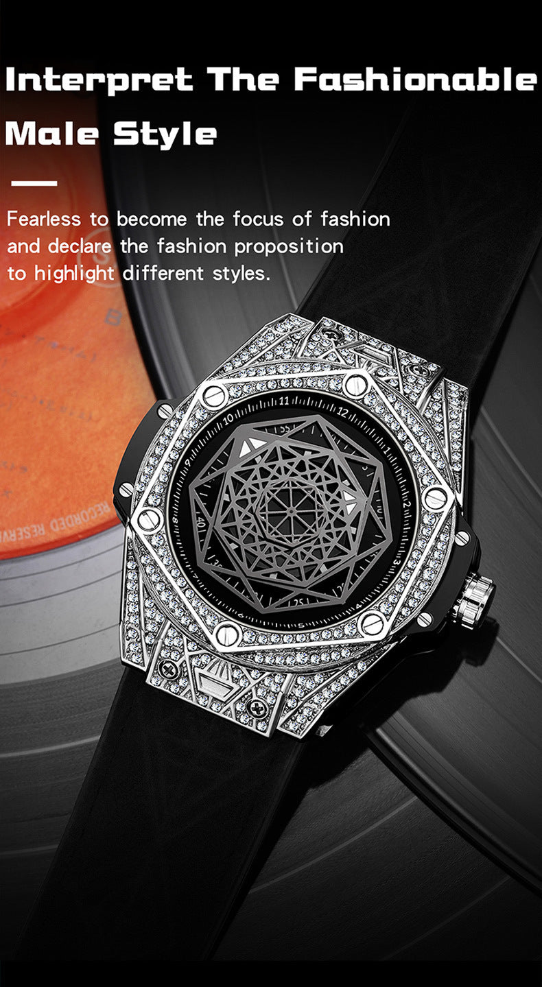 Men's Diamond Geometric Dial Luminous Waterproof Quartz Watch