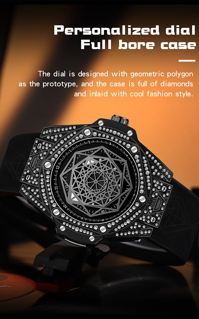 Men's Diamond Geometric Dial Luminous Waterproof Quartz Watch